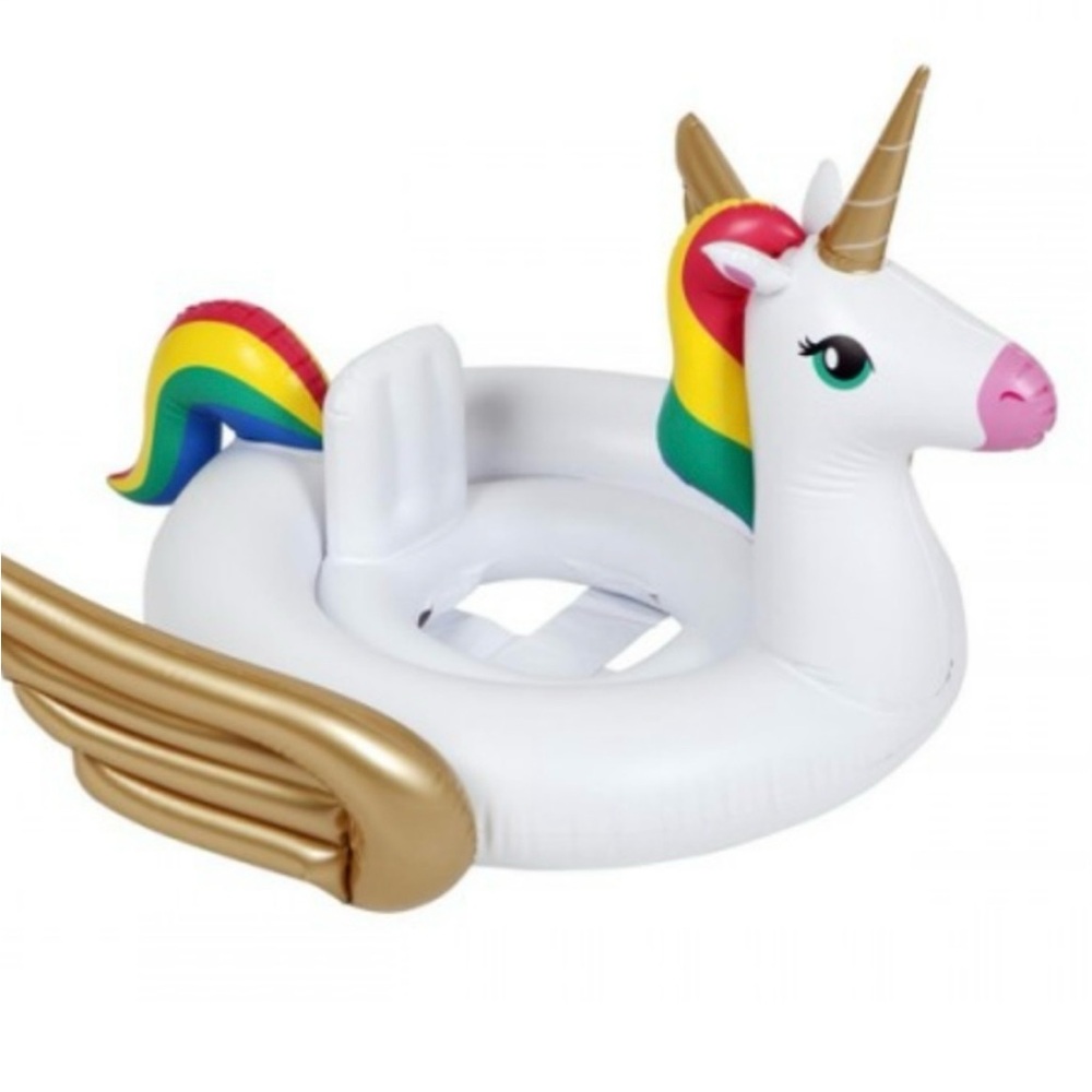 Baby Unicorn Pool Float with Gold Wings
